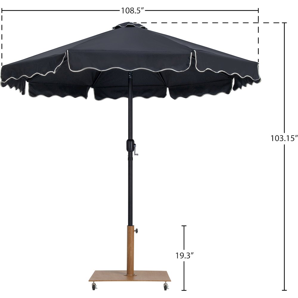 Amalfi Black With Cream Piping / Teak Metal Patio Umbrella with Base Sets. Picture 17