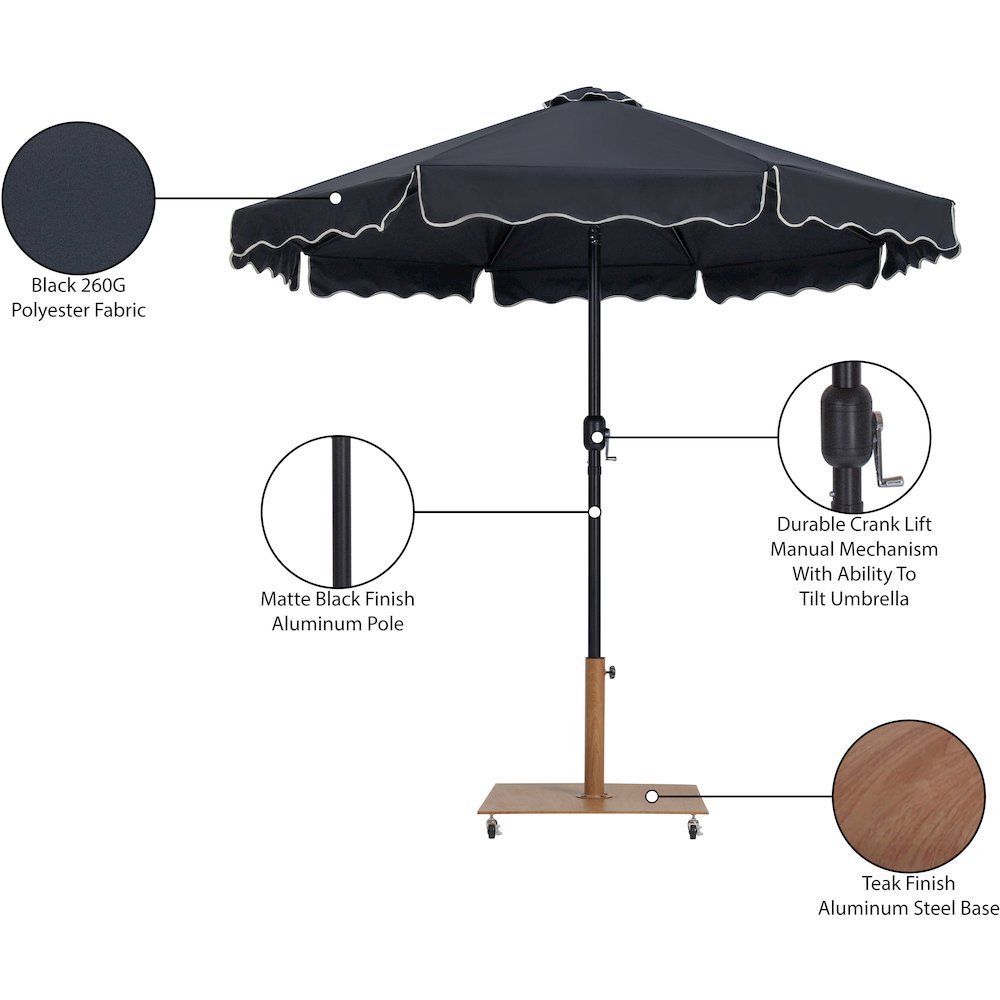 Amalfi Black With Cream Piping / Teak Metal Patio Umbrella with Base Sets. Picture 18