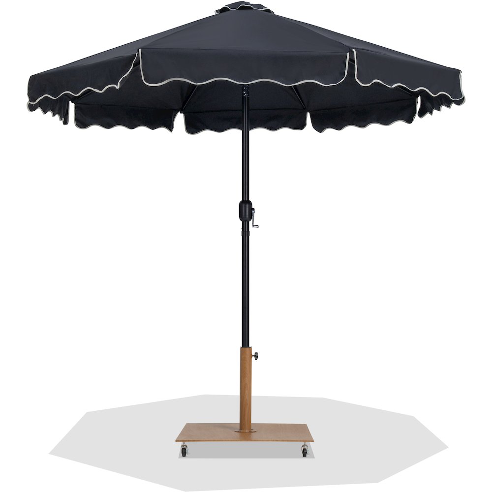 Amalfi Black With Cream Piping / Teak Metal Patio Umbrella with Base Sets. Picture 1