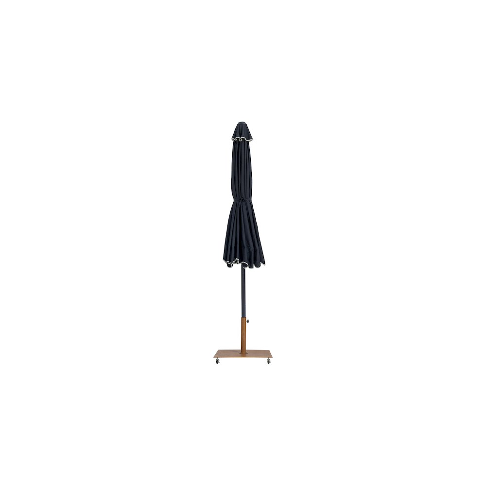 Amalfi Black With Cream Piping / Teak Metal Patio Umbrella with Base Sets. Picture 12