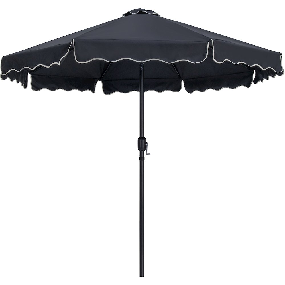 Amalfi Black With Cream Piping / Teak Metal Patio Umbrella with Base Sets. Picture 2