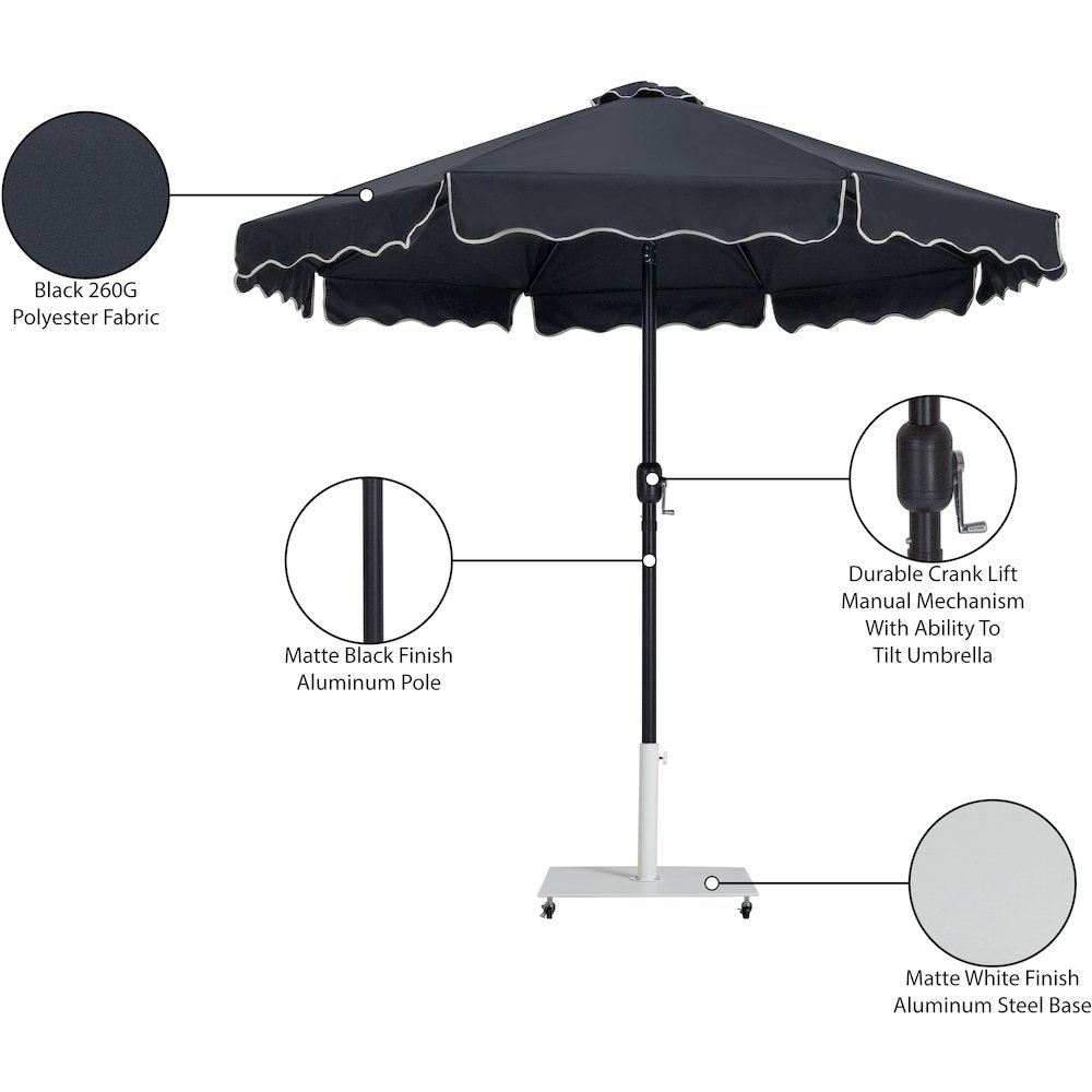 Amalfi Black With Cream Piping / Matte White Metal Patio Umbrella with Base Sets. Picture 18