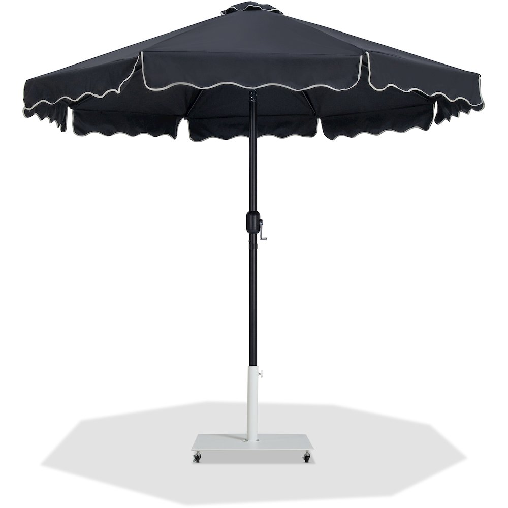 Amalfi Black With Cream Piping / Matte White Metal Patio Umbrella with Base Sets. Picture 1