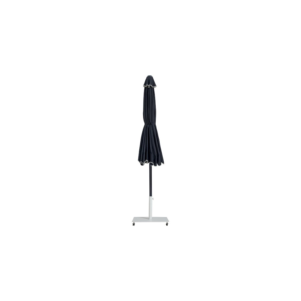 Amalfi Black With Cream Piping / Matte White Metal Patio Umbrella with Base Sets. Picture 12