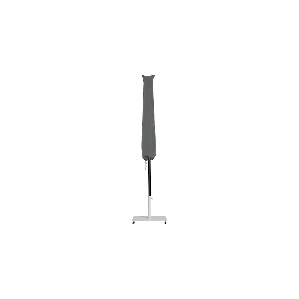 Amalfi Black With Cream Piping / Matte White Metal Patio Umbrella with Base Sets. Picture 13