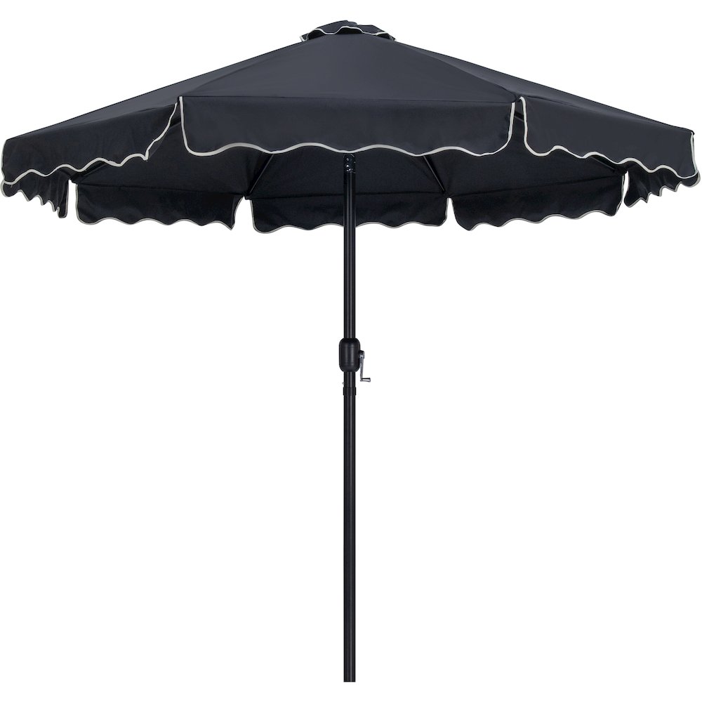 Amalfi Black With Cream Piping / Matte White Metal Patio Umbrella with Base Sets. Picture 2