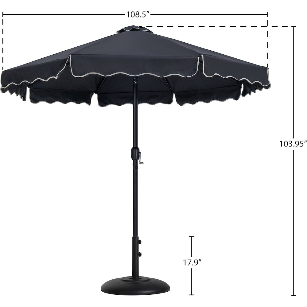 Amalfi Black With Cream Piping / Matte Black Metal Patio Umbrella with Base Sets. Picture 15