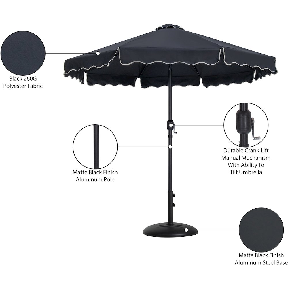 Amalfi Black With Cream Piping / Matte Black Metal Patio Umbrella with Base Sets. Picture 16