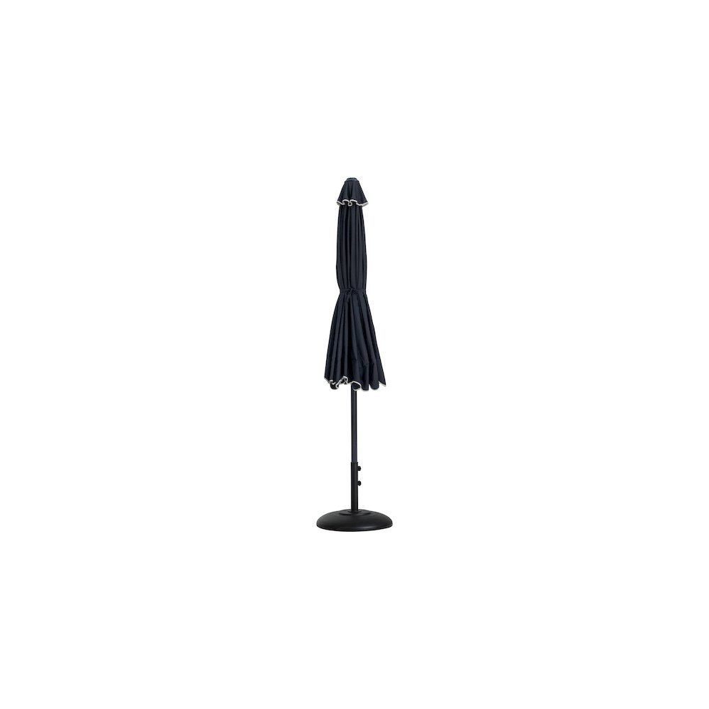 Amalfi Black With Cream Piping / Matte Black Metal Patio Umbrella with Base Sets. Picture 10