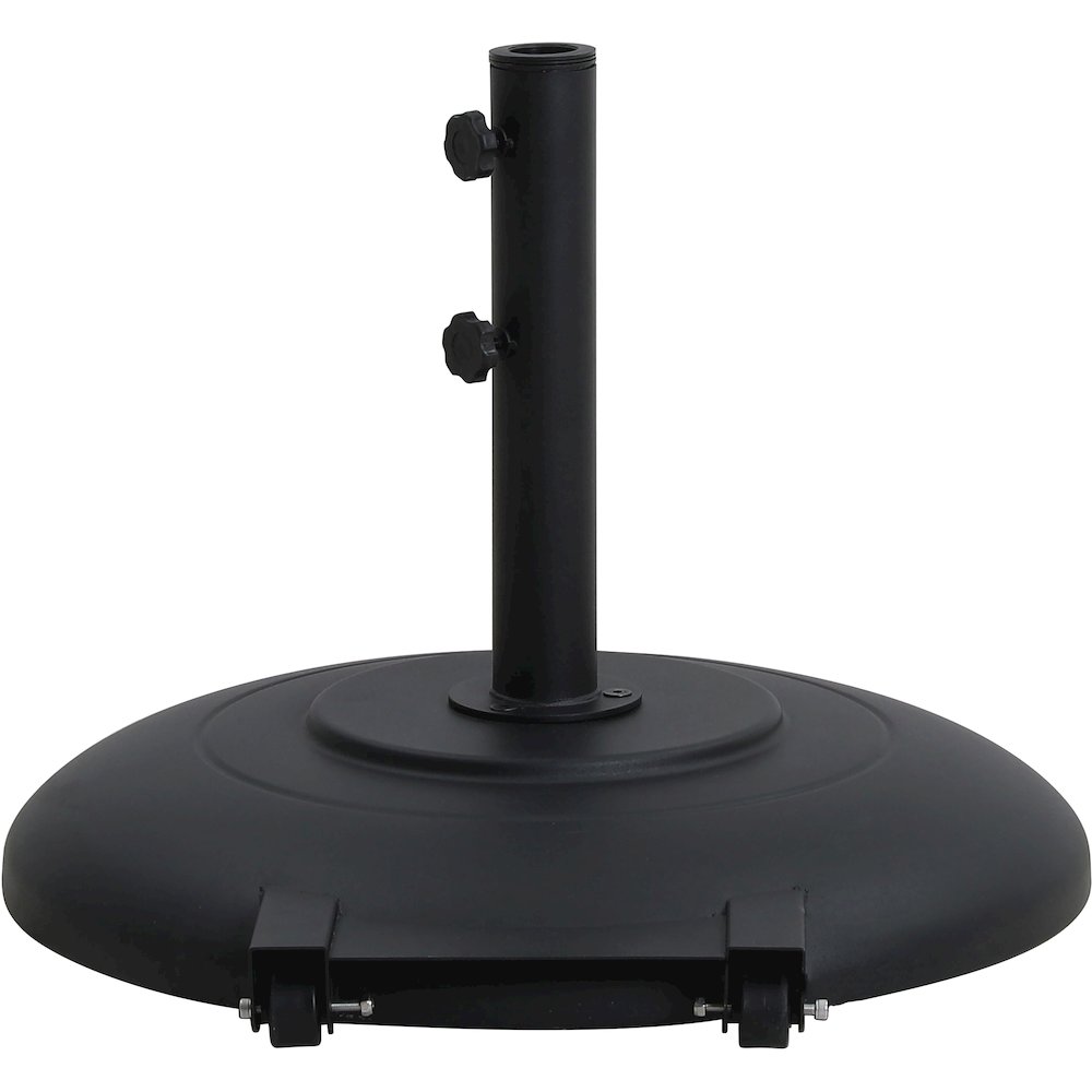 Amalfi Black With Cream Piping / Matte Black Metal Patio Umbrella with Base Sets. Picture 5