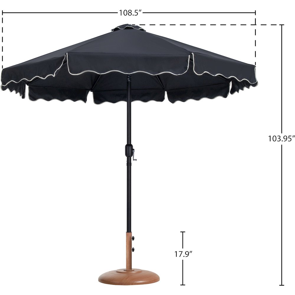 Amalfi Black With Cream Piping / Teak Metal Patio Umbrella with Base Sets. Picture 15