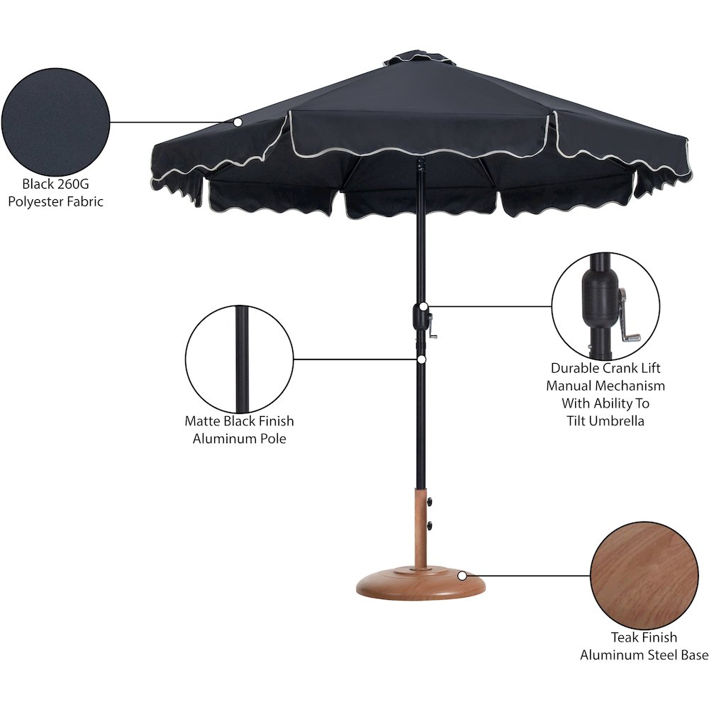Amalfi Black With Cream Piping / Teak Metal Patio Umbrella with Base Sets. Picture 16