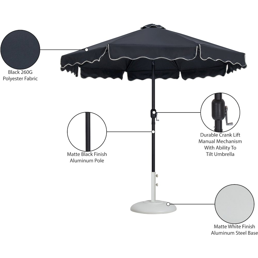 Amalfi Black With Cream Piping / Matte White Metal Patio Umbrella with Base Sets. Picture 16