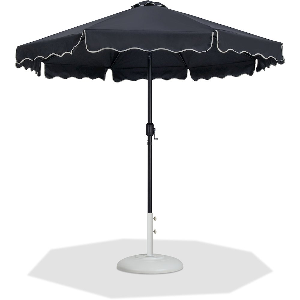 Amalfi Black With Cream Piping / Matte White Metal Patio Umbrella with Base Sets. Picture 1