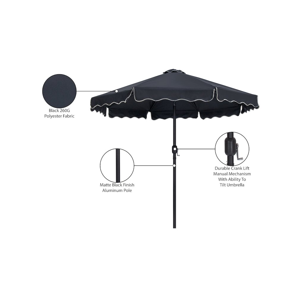 Amalfi Black With Cream Piping Fabric Patio Umbrellas. Picture 10