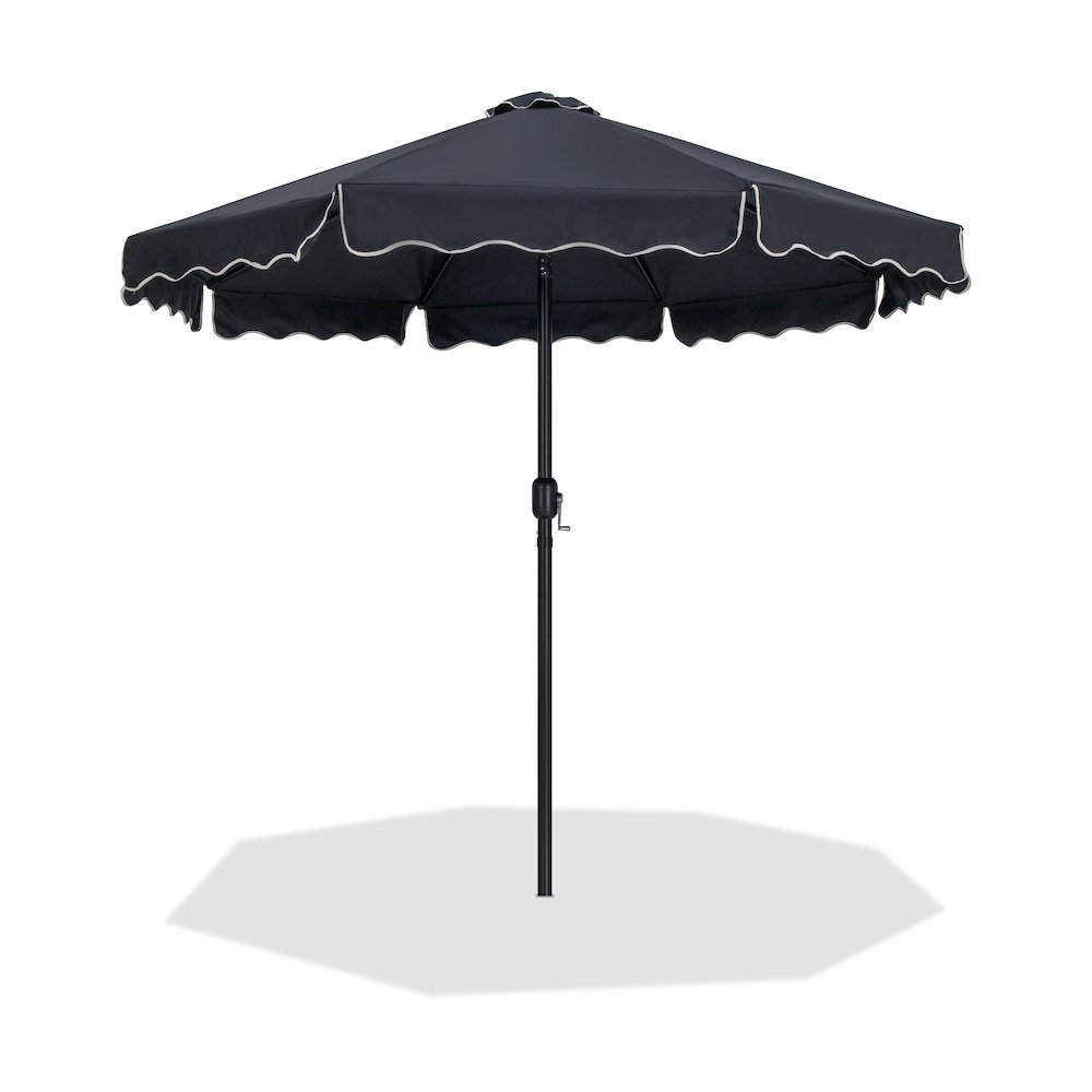 Amalfi Black With Cream Piping Fabric Patio Umbrellas. Picture 1