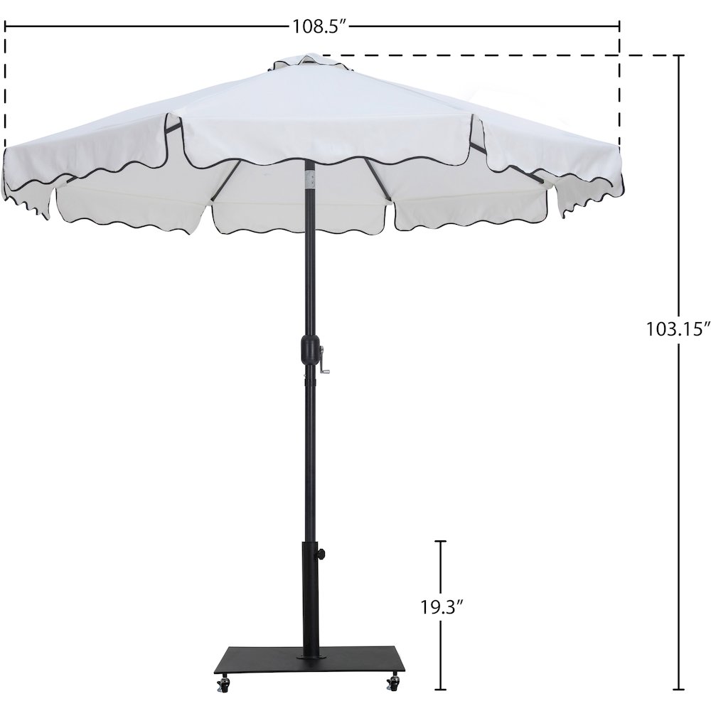 Amalfi White With Black Piping / Matte Black Metal Patio Umbrella with Base Sets. Picture 17