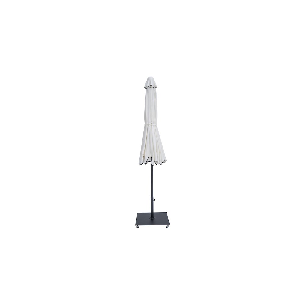 Amalfi White With Black Piping / Matte Black Metal Patio Umbrella with Base Sets. Picture 12