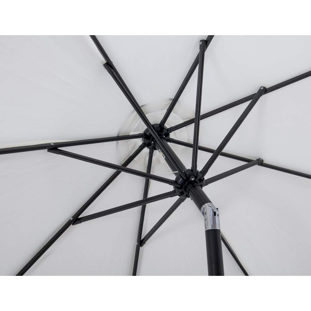 Amalfi White With Black Piping / Matte Black Metal Patio Umbrella with Base Sets. Picture 15