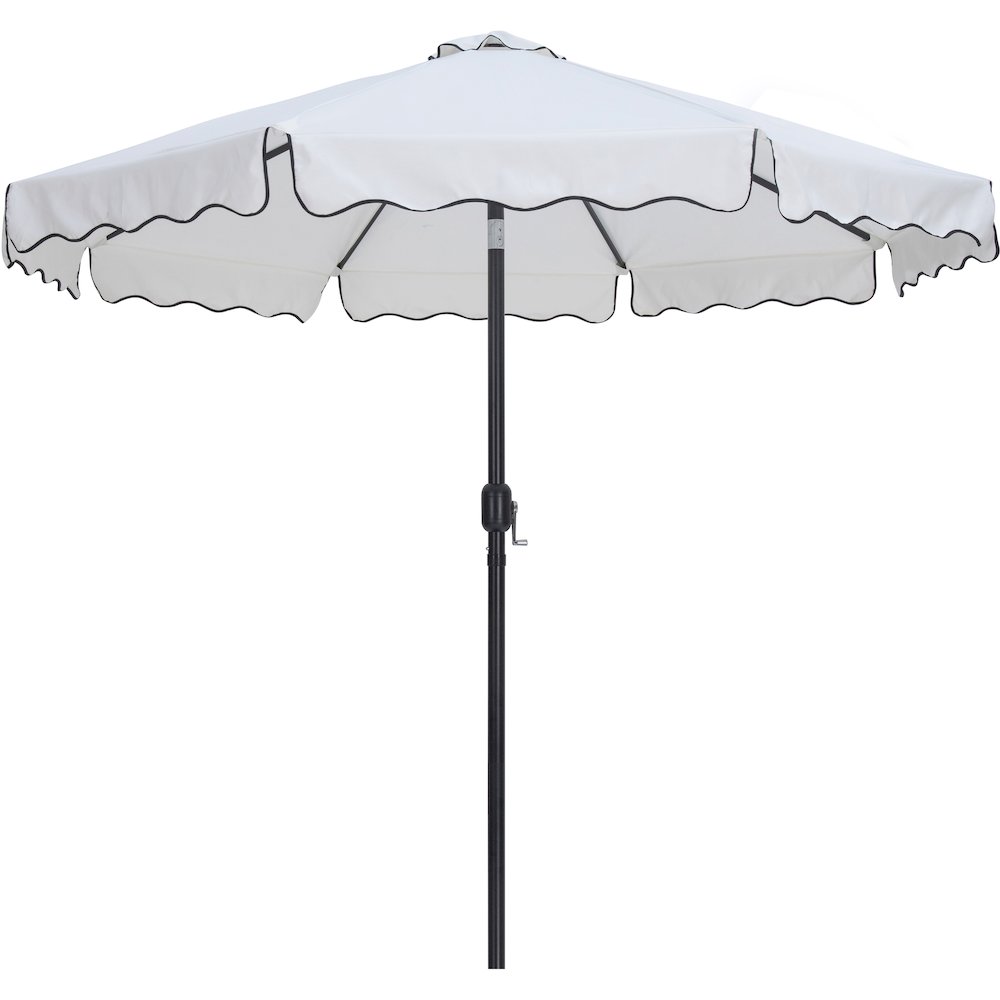 Amalfi White With Black Piping / Matte Black Metal Patio Umbrella with Base Sets. Picture 2