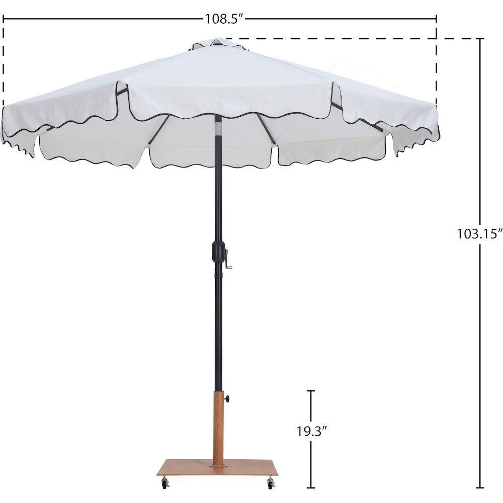 Amalfi White With Black Piping / Teak Metal Patio Umbrella with Base Sets. Picture 17