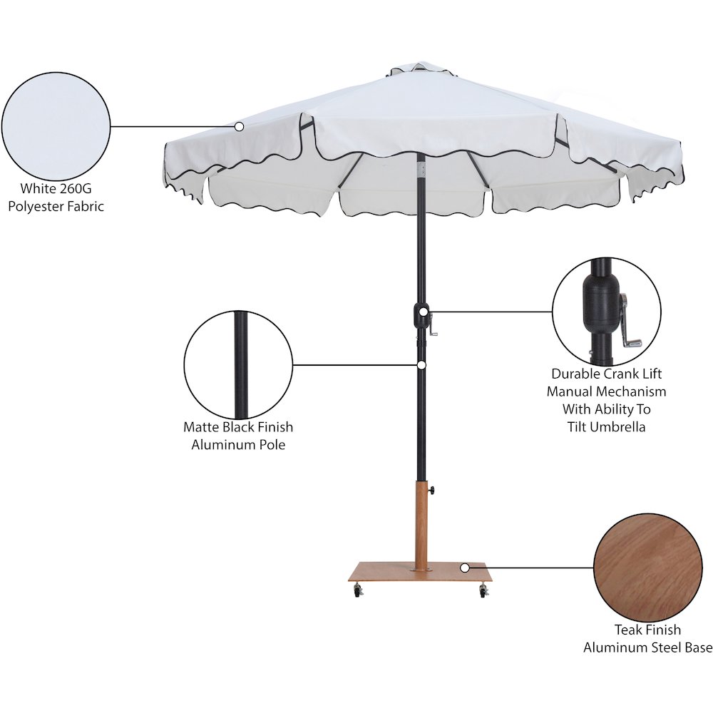 Amalfi White With Black Piping / Teak Metal Patio Umbrella with Base Sets. Picture 18