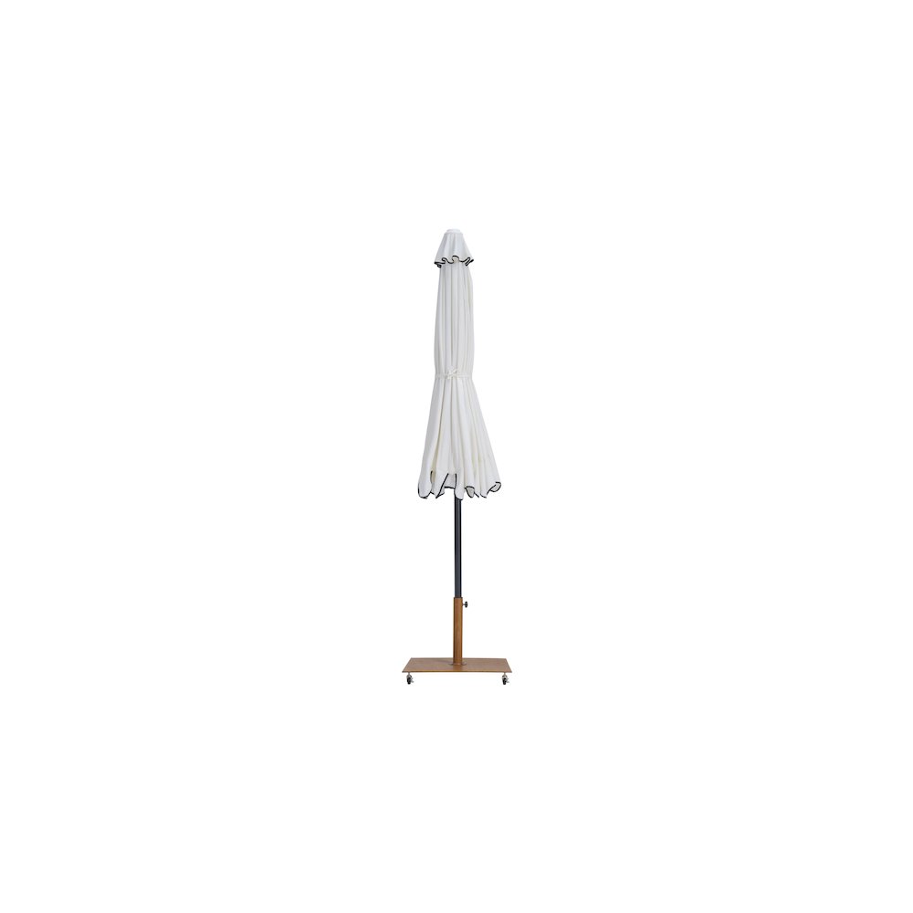 Amalfi White With Black Piping / Teak Metal Patio Umbrella with Base Sets. Picture 12