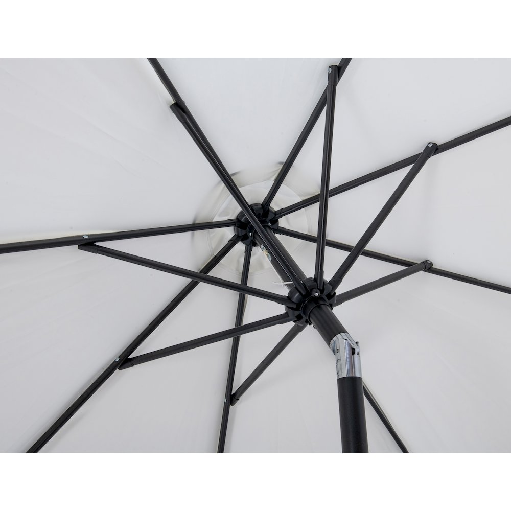 Amalfi White With Black Piping / Teak Metal Patio Umbrella with Base Sets. Picture 15