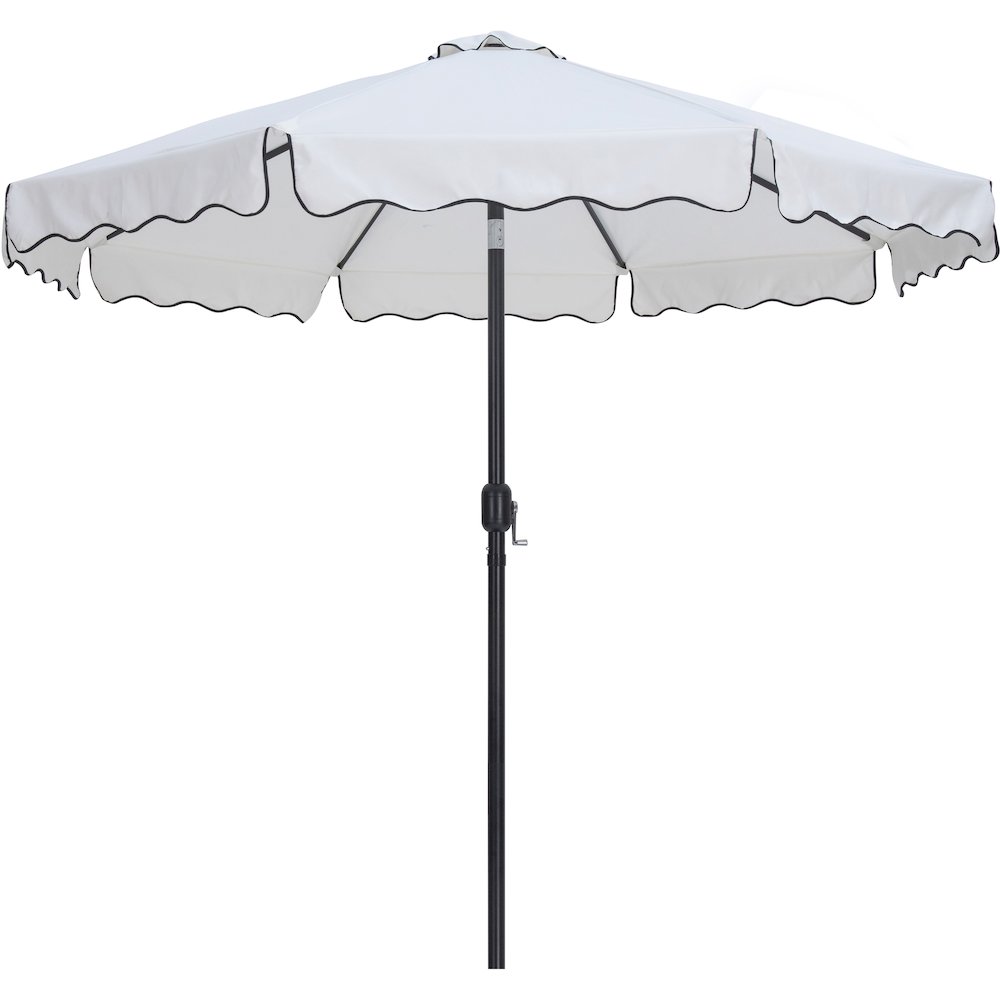 Amalfi White With Black Piping / Teak Metal Patio Umbrella with Base Sets. Picture 2