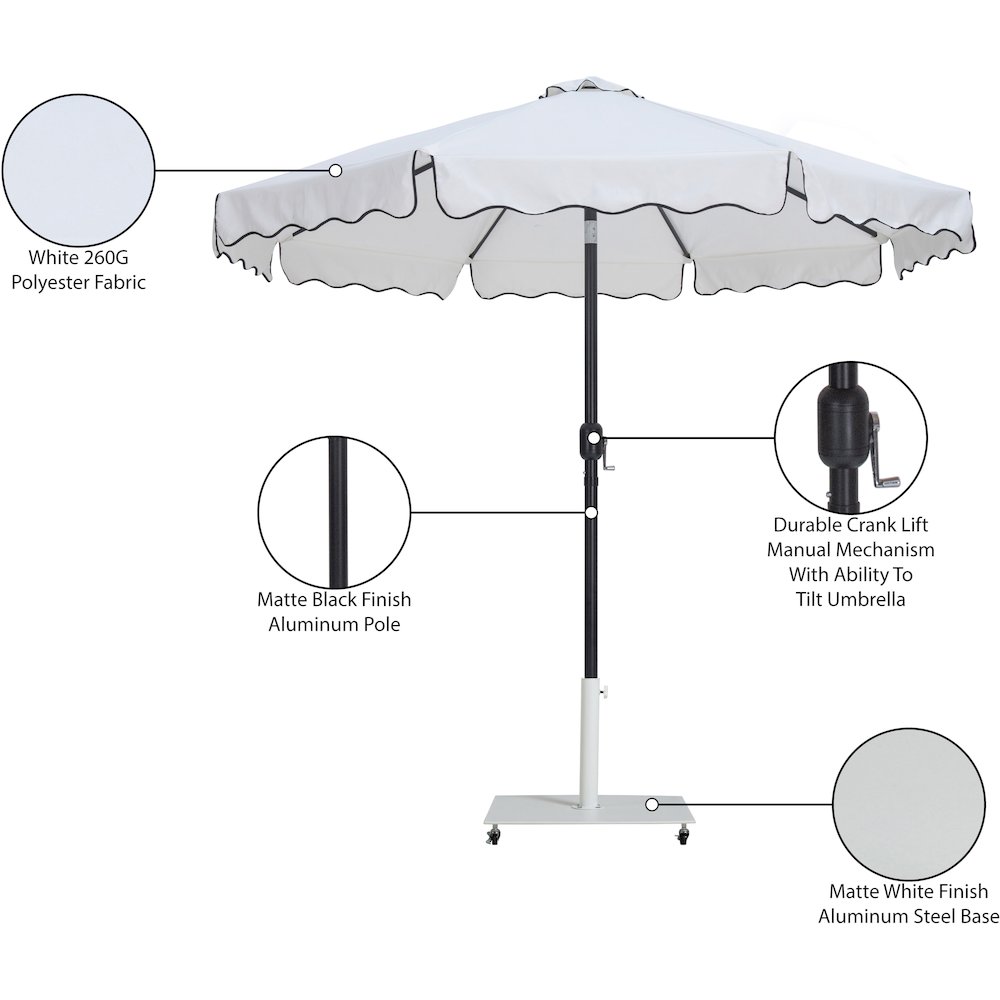 Amalfi White With Black Piping / Matte White Metal Patio Umbrella with Base Sets. Picture 18