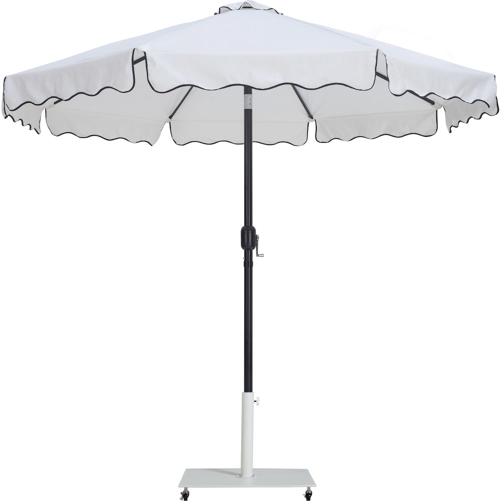 Amalfi White With Black Piping / Matte White Metal Patio Umbrella with Base Sets. Picture 1