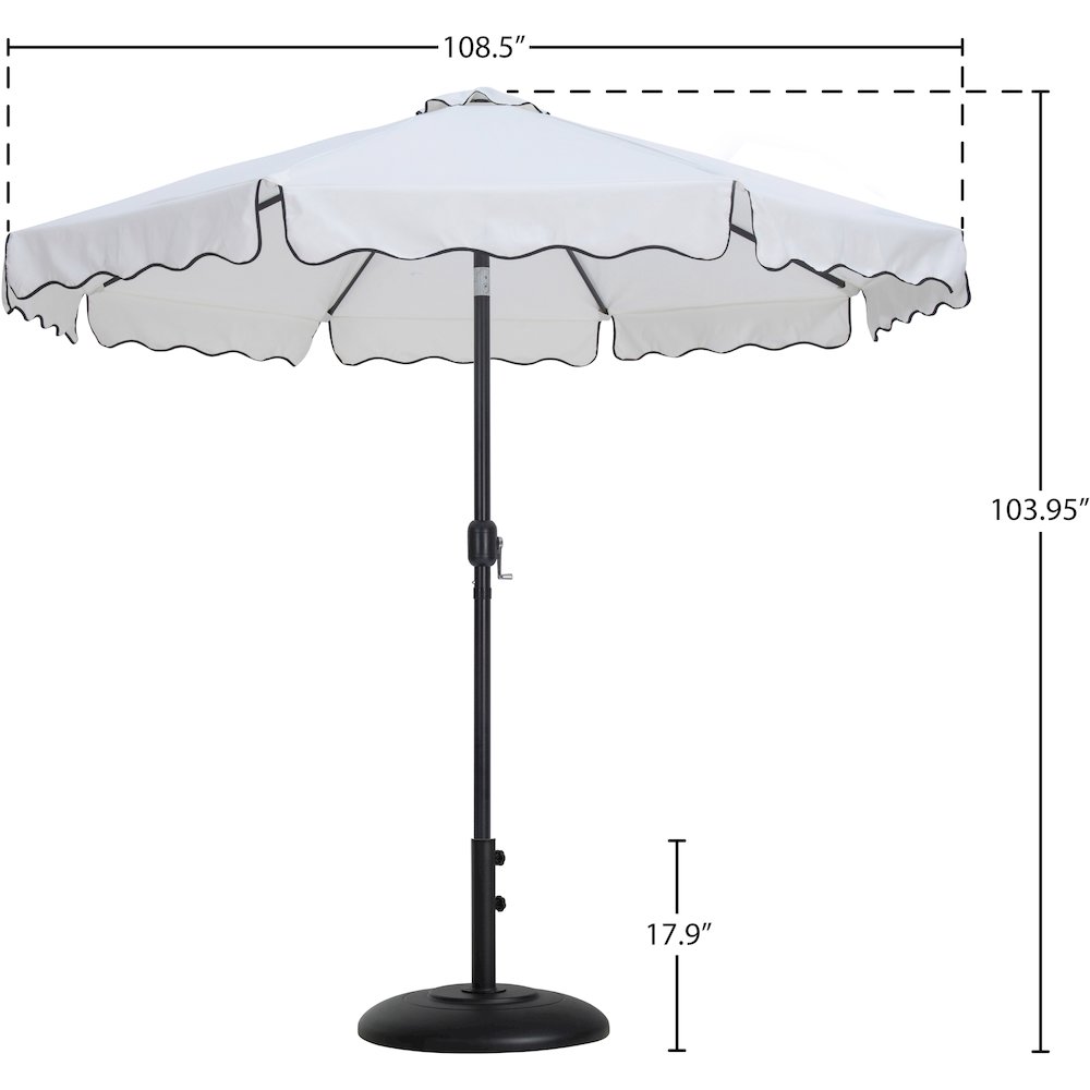 Amalfi White With Black Piping / Matte Black Metal Patio Umbrella with Base Sets. Picture 15