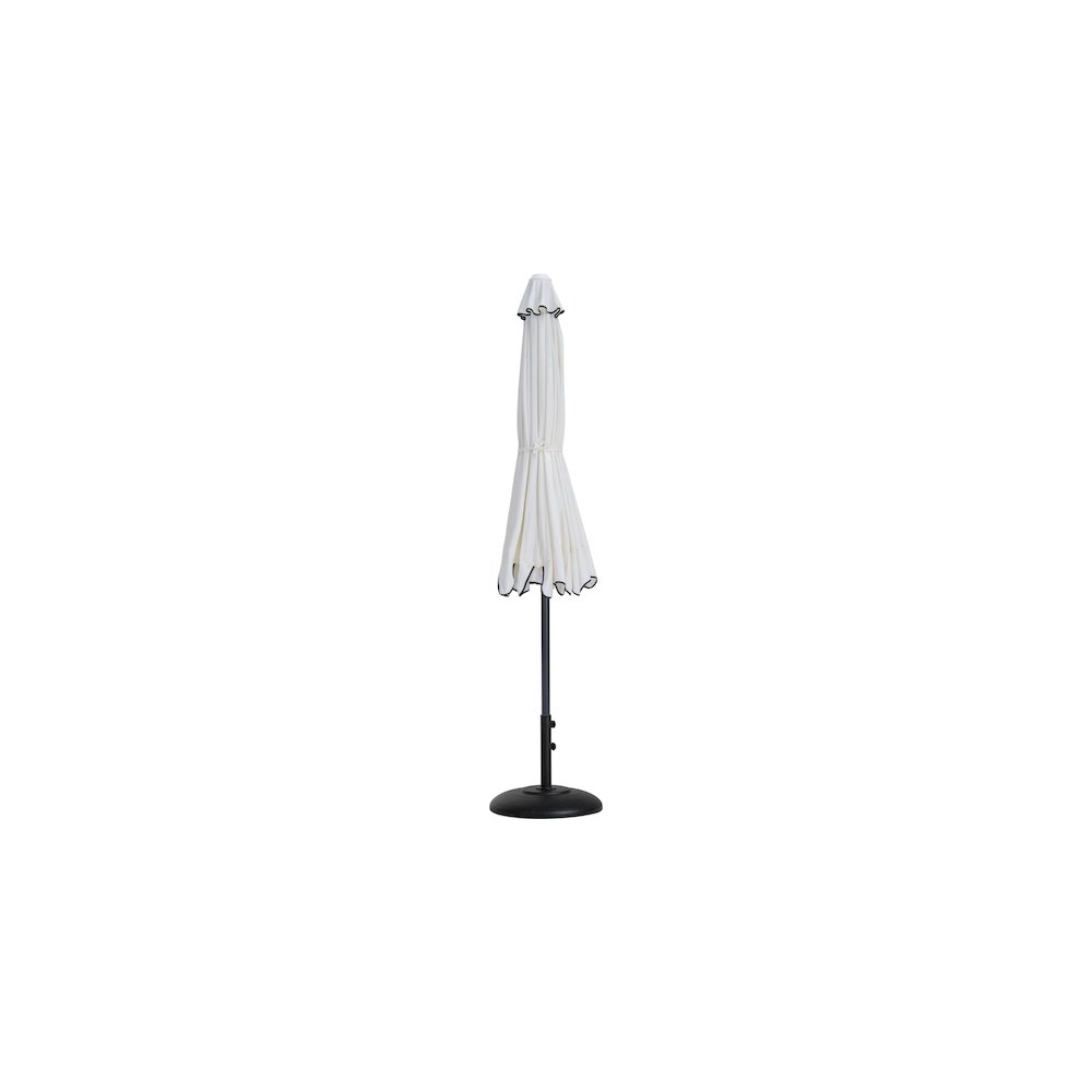 Amalfi White With Black Piping / Matte Black Metal Patio Umbrella with Base Sets. Picture 10