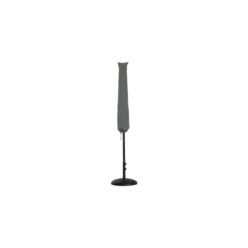 Amalfi White With Black Piping / Matte Black Metal Patio Umbrella with Base Sets. Picture 11