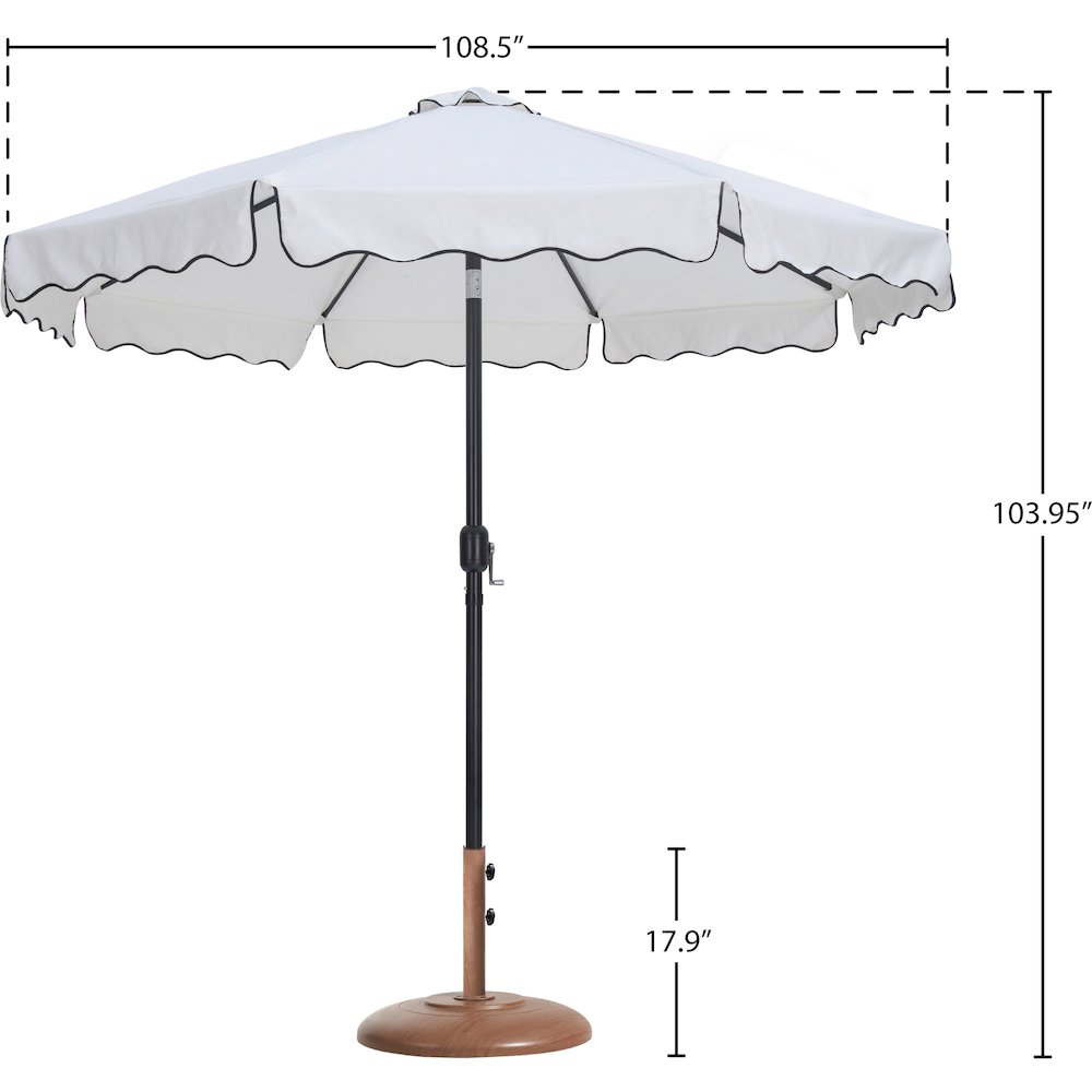 Amalfi White With Black Piping / Teak Metal Patio Umbrella with Base Sets. Picture 15
