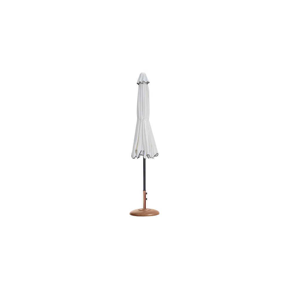 Amalfi White With Black Piping / Teak Metal Patio Umbrella with Base Sets. Picture 10