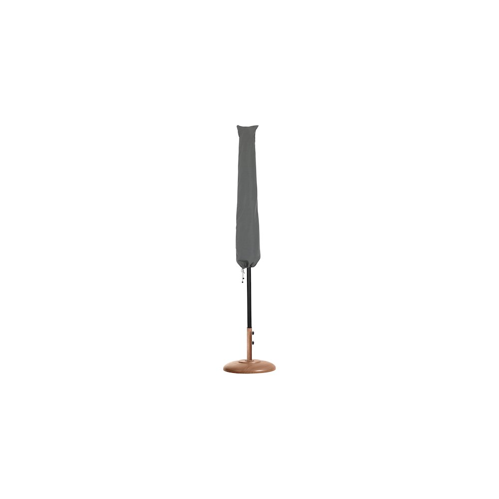 Amalfi White With Black Piping / Teak Metal Patio Umbrella with Base Sets. Picture 11
