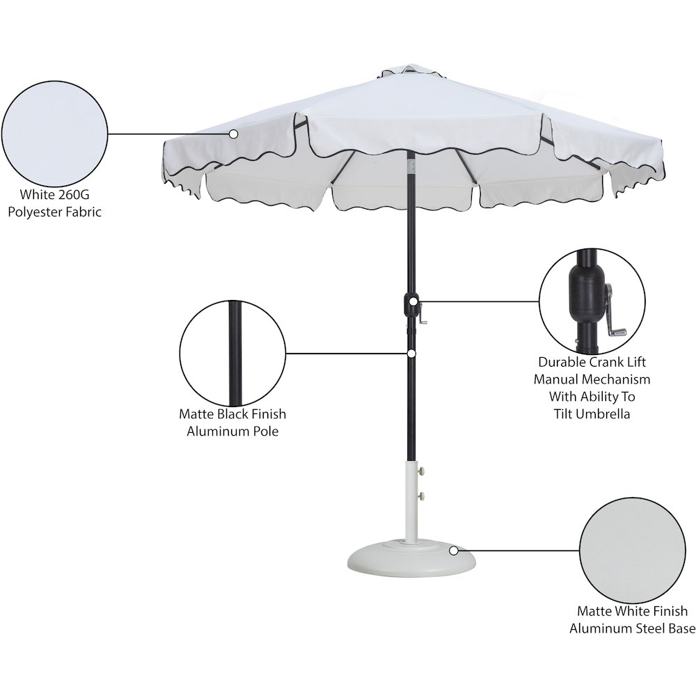Amalfi White With Black Piping / Matte White Metal Patio Umbrella with Base Sets. Picture 16