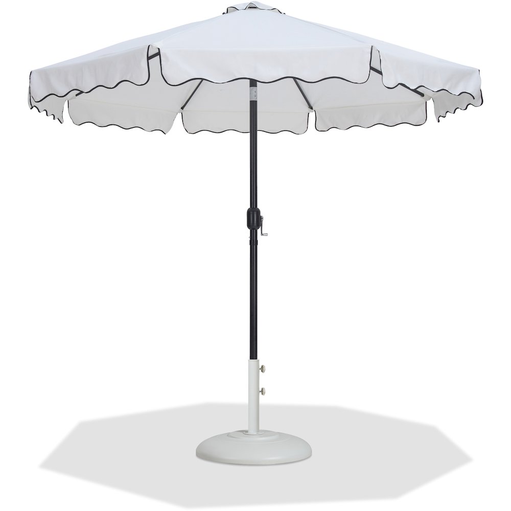 Amalfi White With Black Piping / Matte White Metal Patio Umbrella with Base Sets. Picture 1