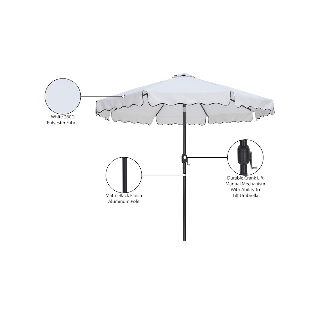 Amalfi White With Black Piping Fabric Patio Umbrellas. Picture 10