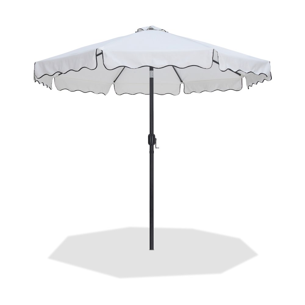 Amalfi White With Black Piping Fabric Patio Umbrellas. Picture 1