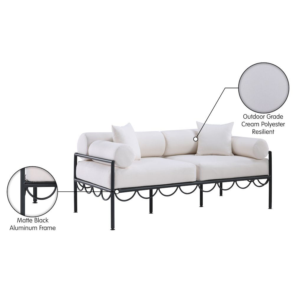 Portofino 69.75" Cream Water Repellent Fabric Outdoor Loveseat. Picture 6