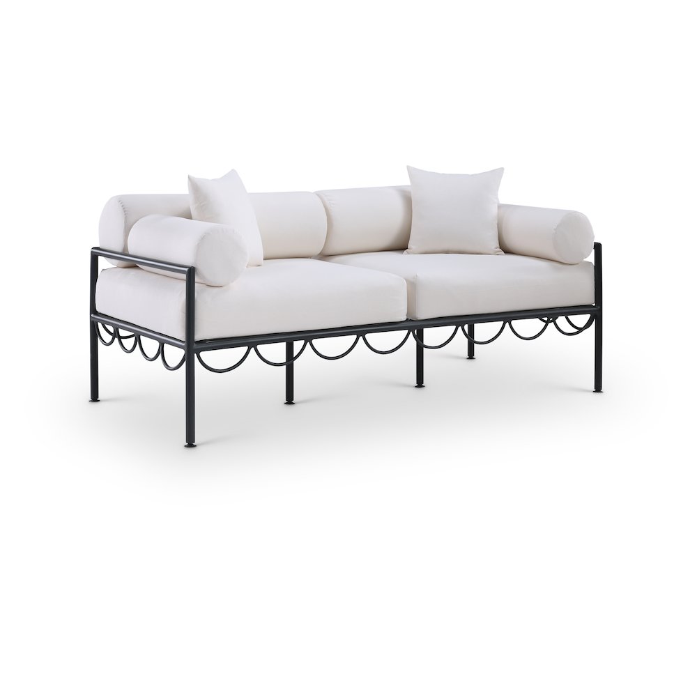 Portofino 69.75" Cream Water Repellent Fabric Outdoor Loveseat. Picture 1