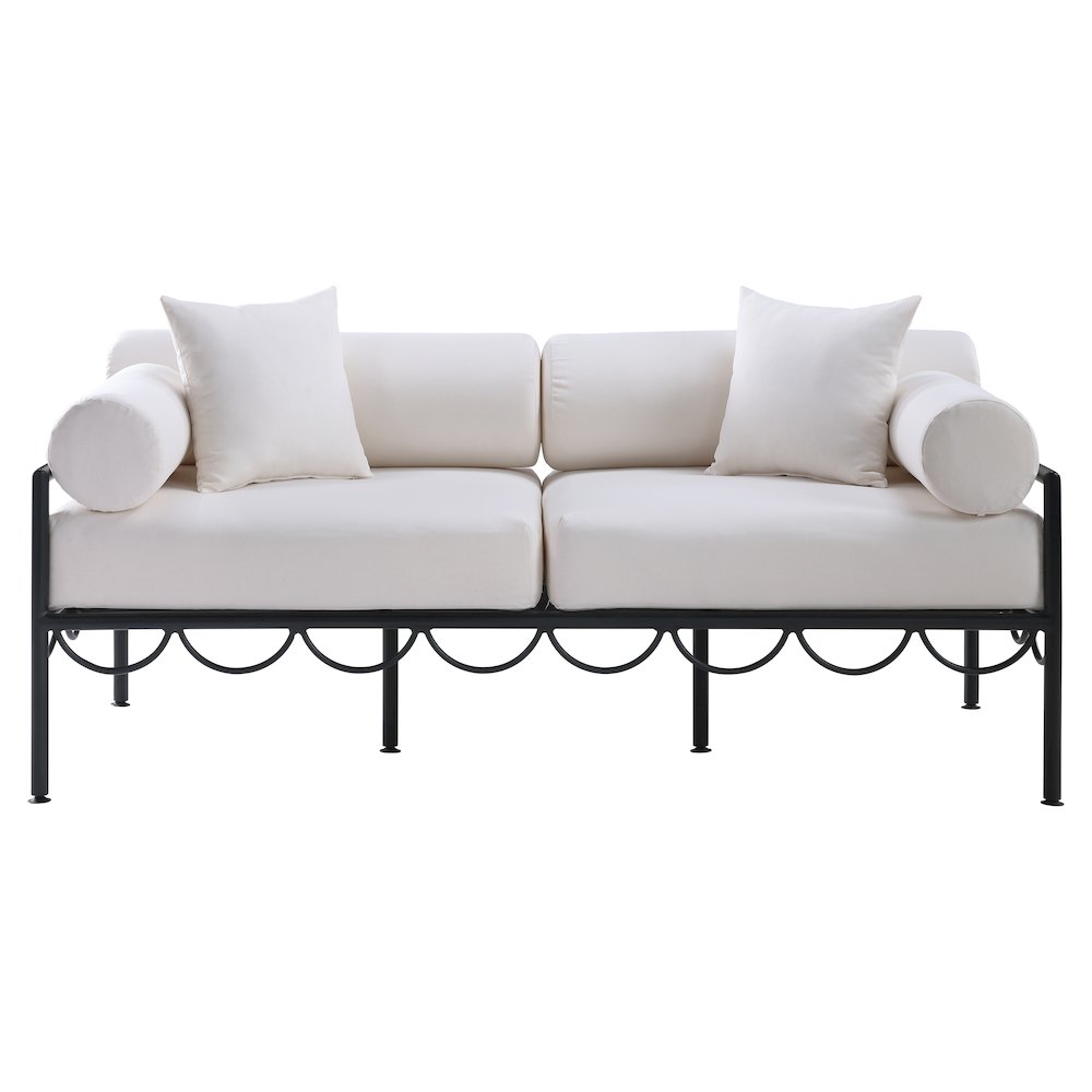 Portofino 69.75" Cream Water Repellent Fabric Outdoor Loveseat. Picture 2