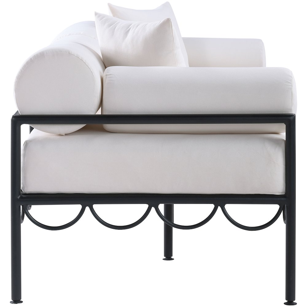 Portofino 69.75" Cream Water Repellent Fabric Outdoor Loveseat. Picture 8