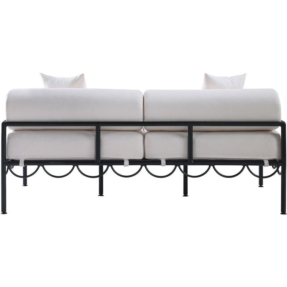 Portofino 69.75" Cream Water Repellent Fabric Outdoor Loveseat. Picture 3