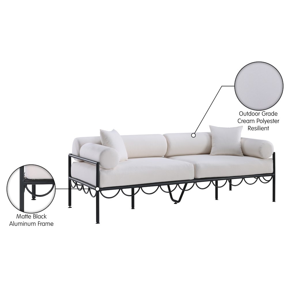 Portofino 85.75" Cream Water Repellent Fabric Outdoor Sofa. Picture 6