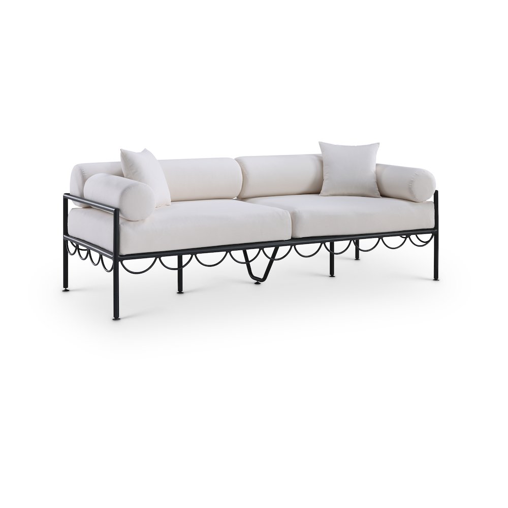 Portofino 85.75" Cream Water Repellent Fabric Outdoor Sofa. Picture 1