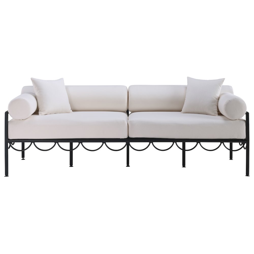 Portofino 85.75" Cream Water Repellent Fabric Outdoor Sofa. Picture 2