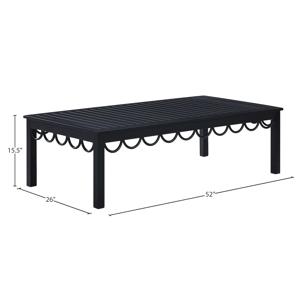 Portofino Black Aluminum Outdoor Patio Coffee Table, Black. Picture 9